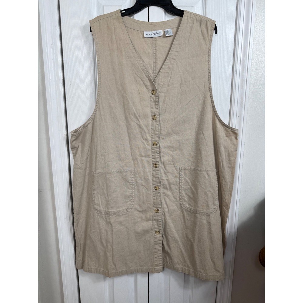 Eric Charles Linen Blend Jumper Dress 3X Tan Cottagecore Coastal Minimalist